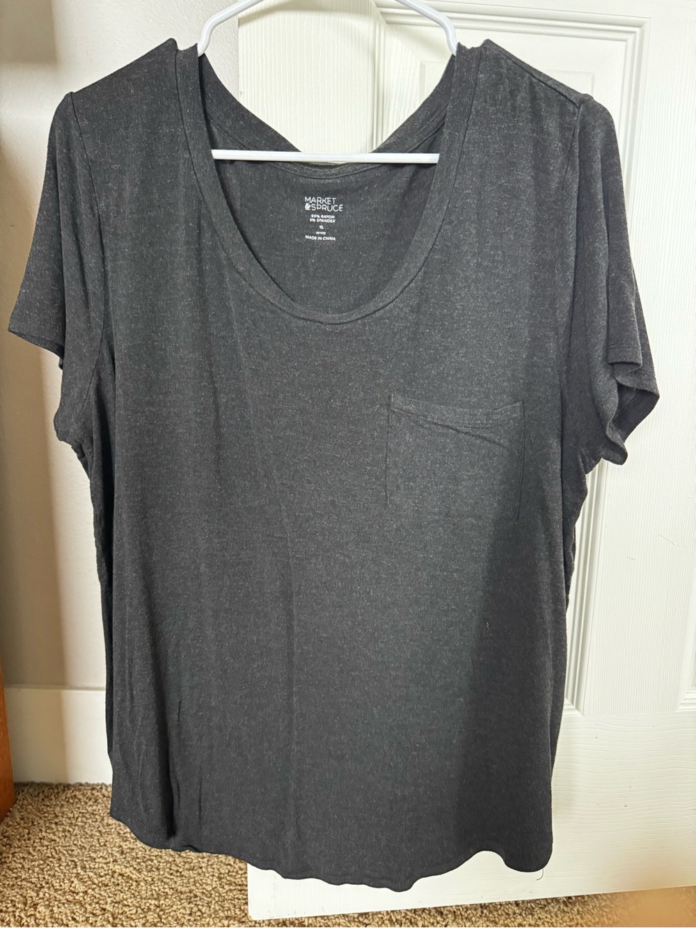 Market & Spruce Dark Charcoal Scoop Neck Pocket Tee